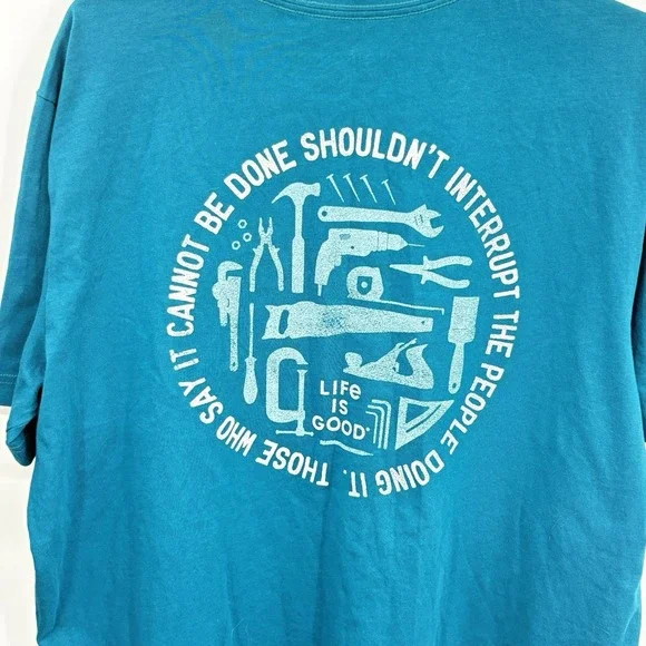 Men's‎ Life Is Good L Don't Interrupt Handyman Crusher Tee  New Green Teal Tools - Picture 7 of 12